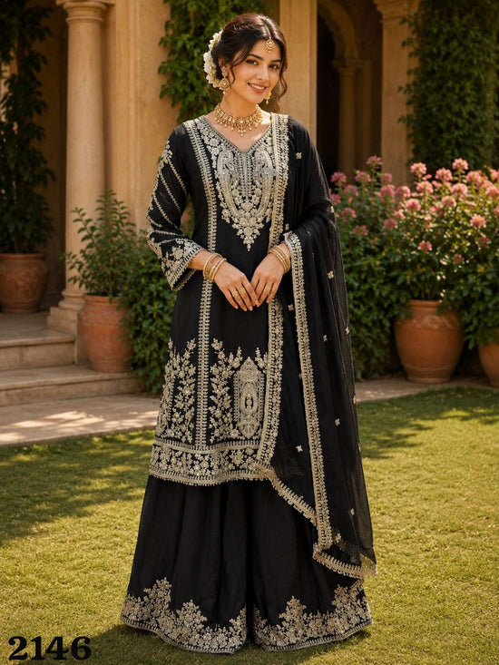 Mrudangi Mirza Chinon Silk Embroidered Pakistani Suit Set