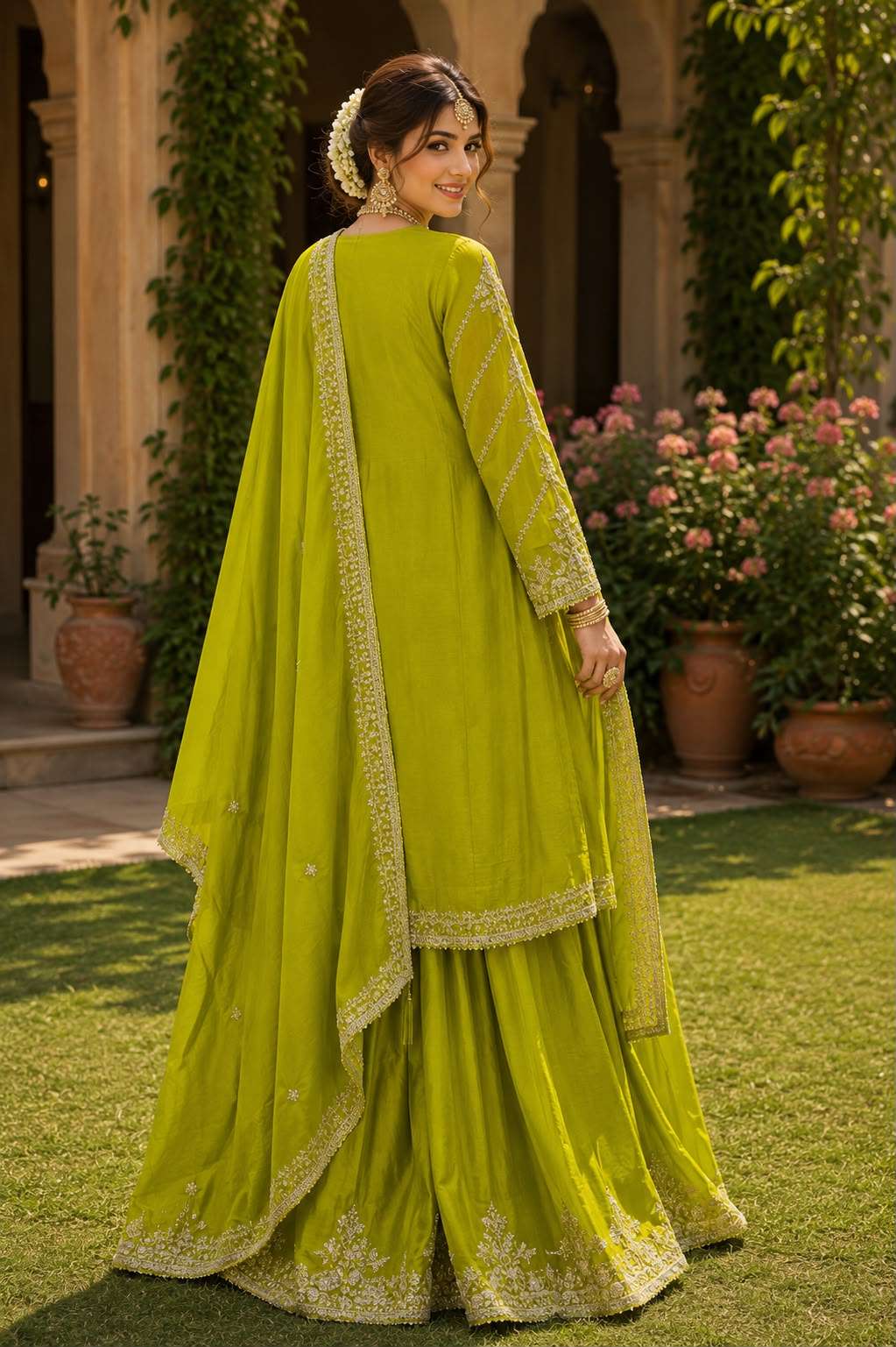 Mrudangi Mirza Chinon Silk Embroidered Pakistani Suit Set