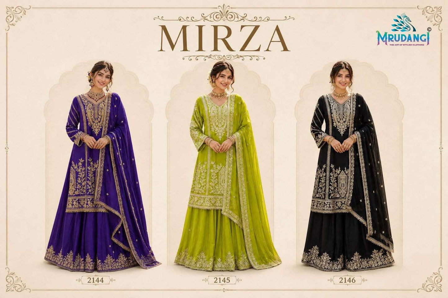 Mrudangi Mirza Chinon Silk Embroidered Pakistani Suit Set