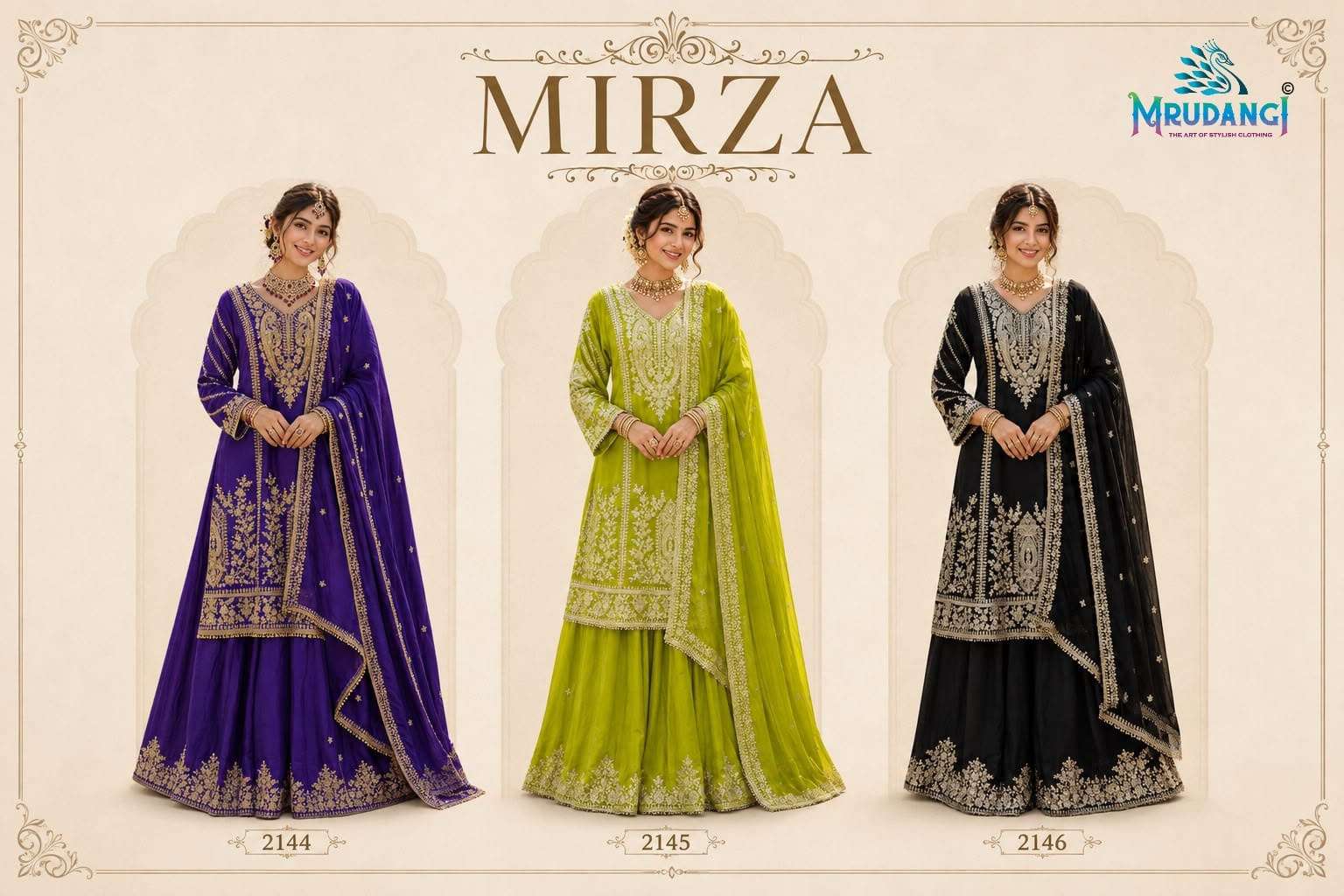 Mrudangi Mirza Chinon Silk Embroidered Pakistani Suit Set