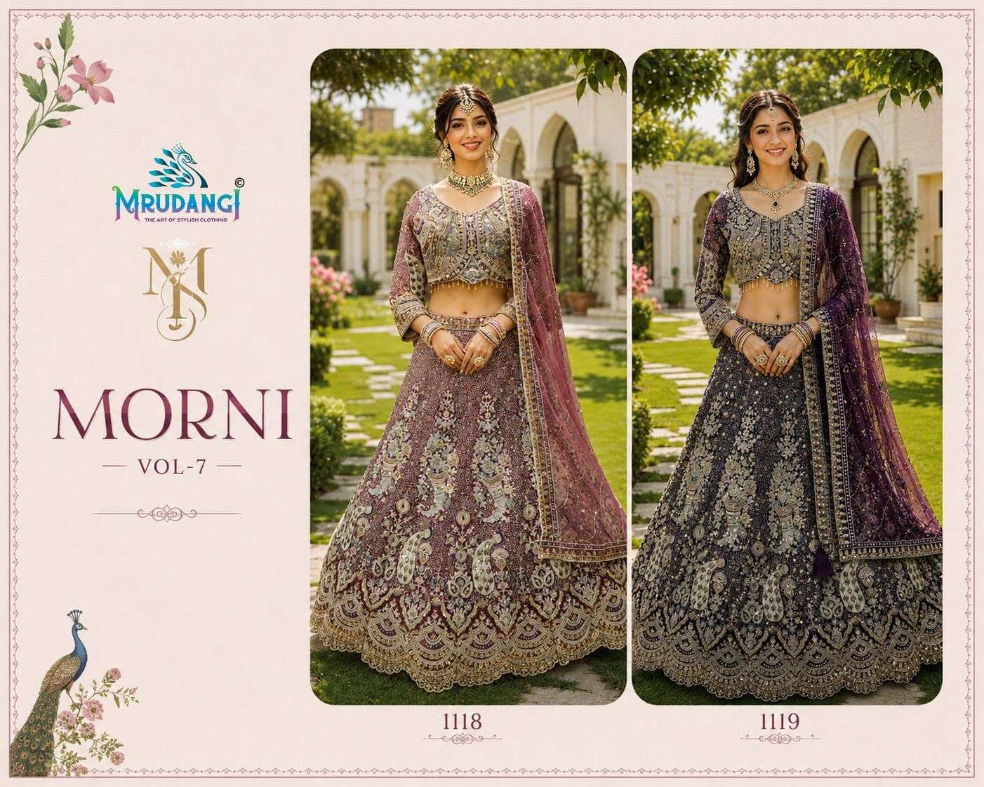 MRUDANGI Morni Vol 7 Premium Net Embroidered Lehenga - Amrah Wholesale