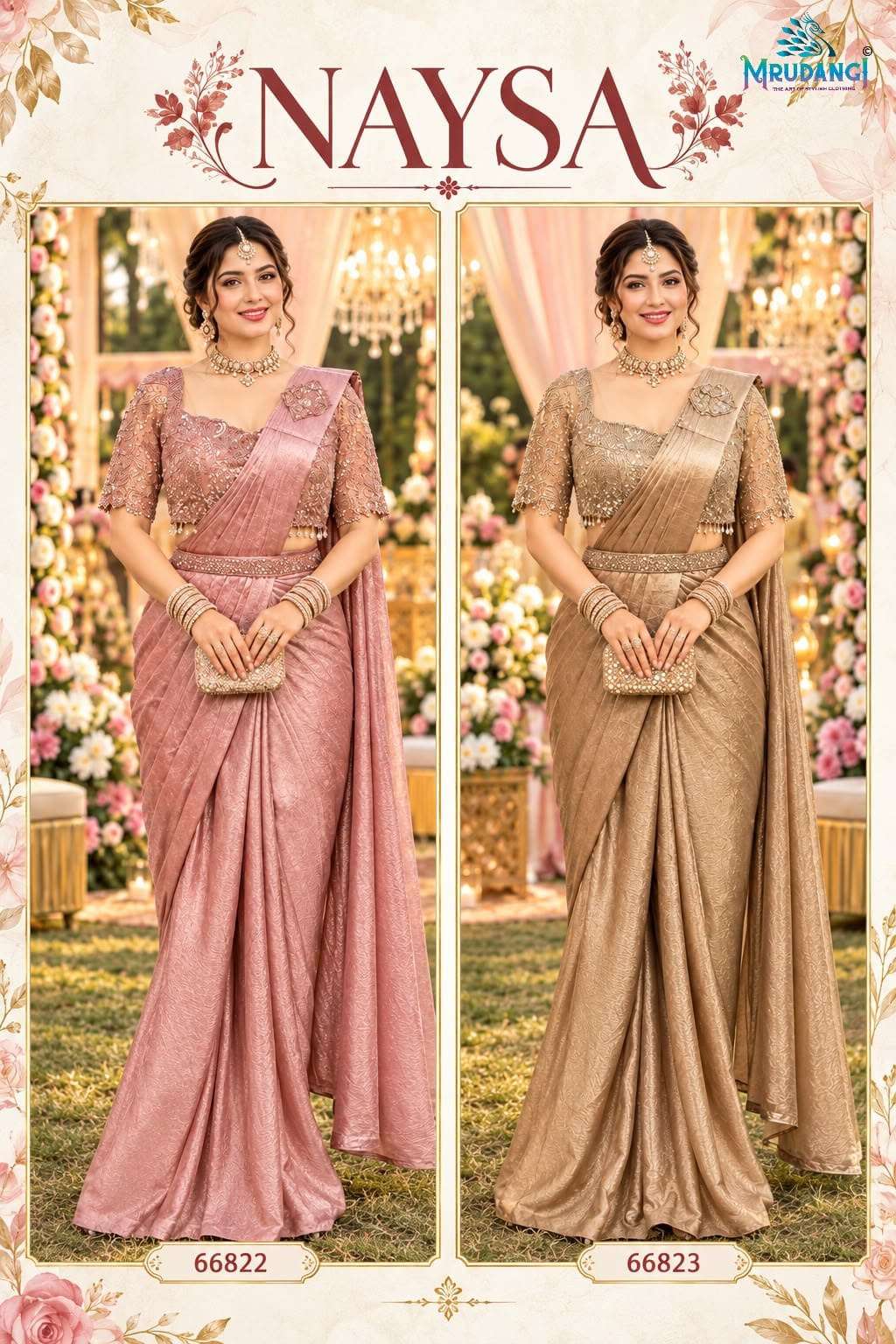 Mrudangi Naysa Satin Crush Ready To Wear Saree