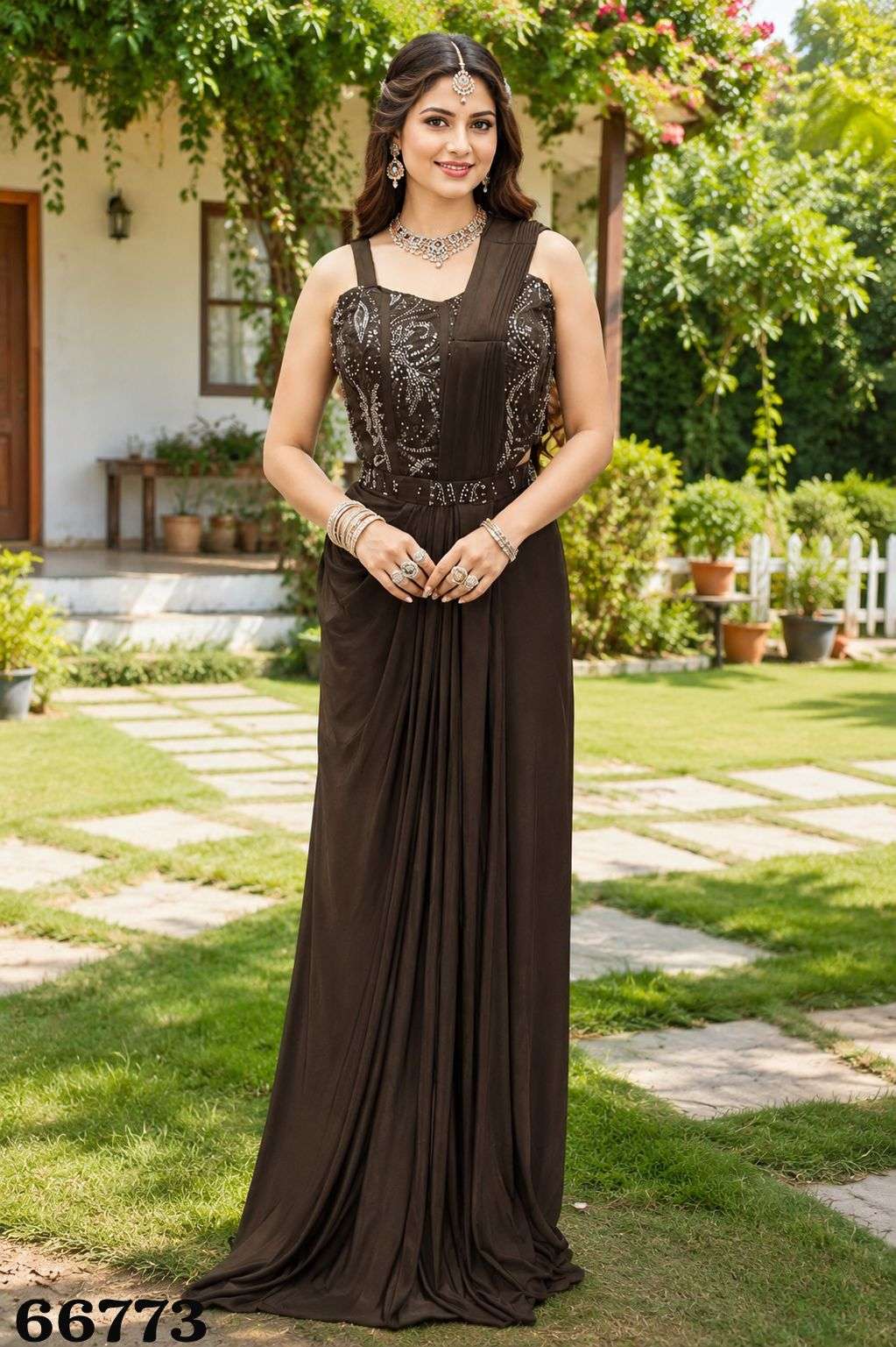 MRUDANGI NINA Lycra Silk Ready Wear Gown Saree