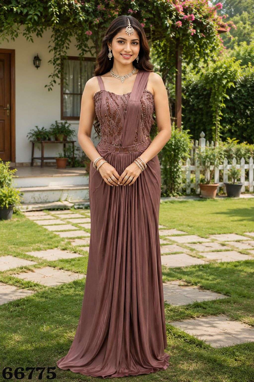 MRUDANGI NINA Lycra Silk Ready Wear Gown Saree