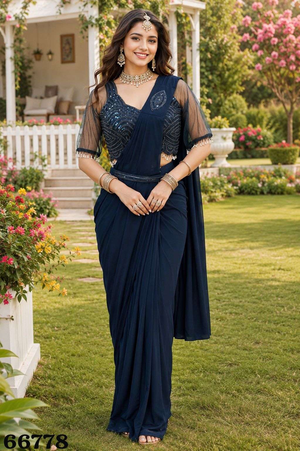 MRUDANGI PANKHUDI 6778–6780 Series Lycra Embroidered Stitched Saree Wholesale