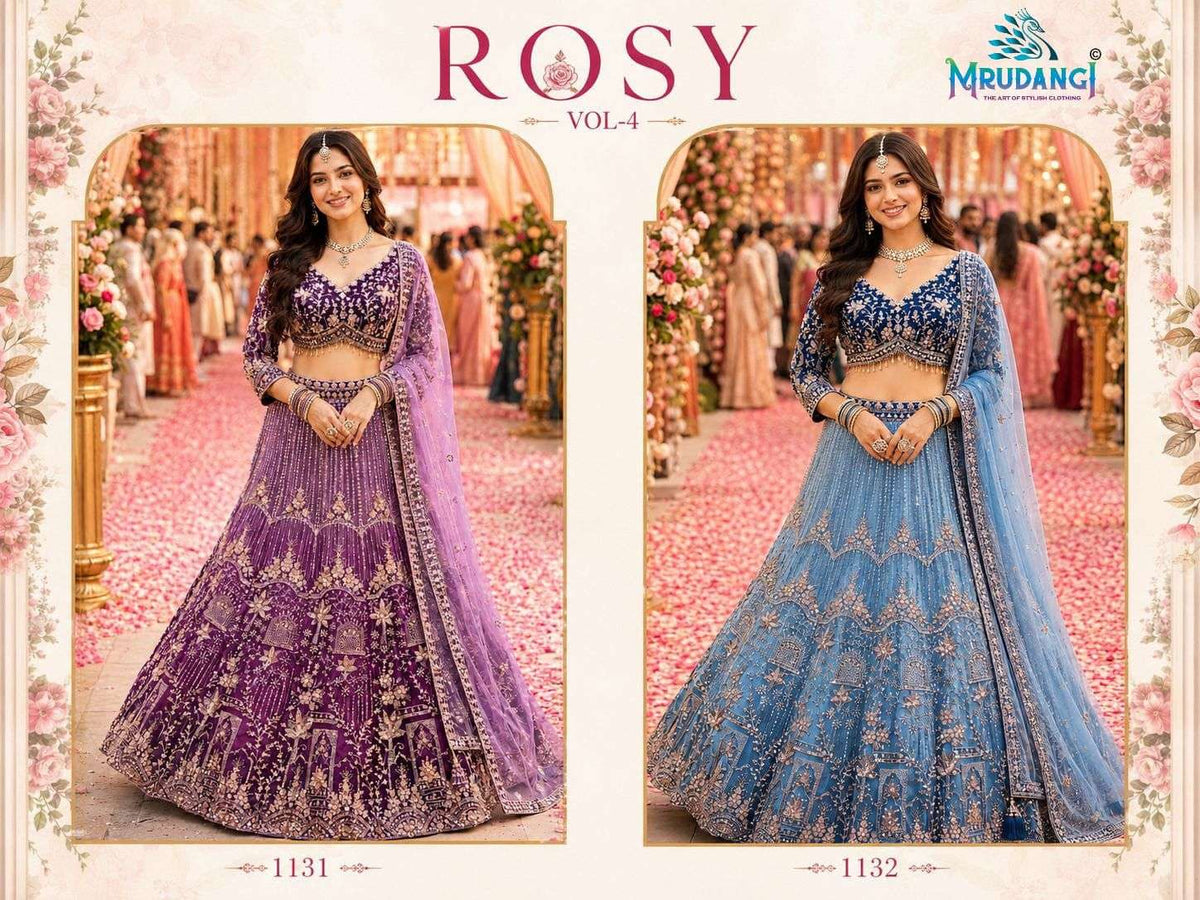 MRUDANGI ROSY Vol-4 Premium Net Embroidered Stitched Lehenga Wholesale - Amrah Wholesale
