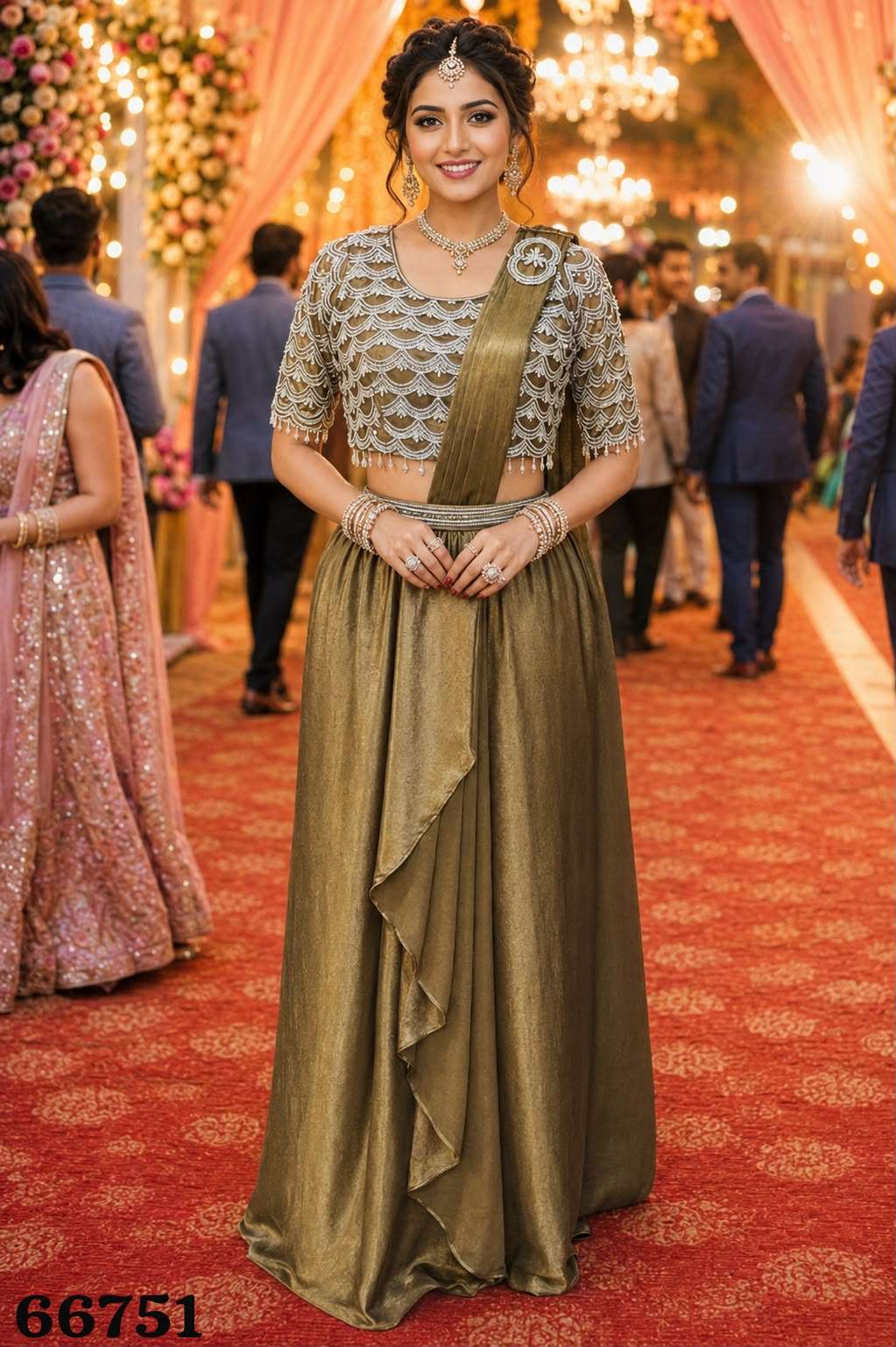MRUDANGI Ruhi Premium Satin Crush Ready To Wear Saree