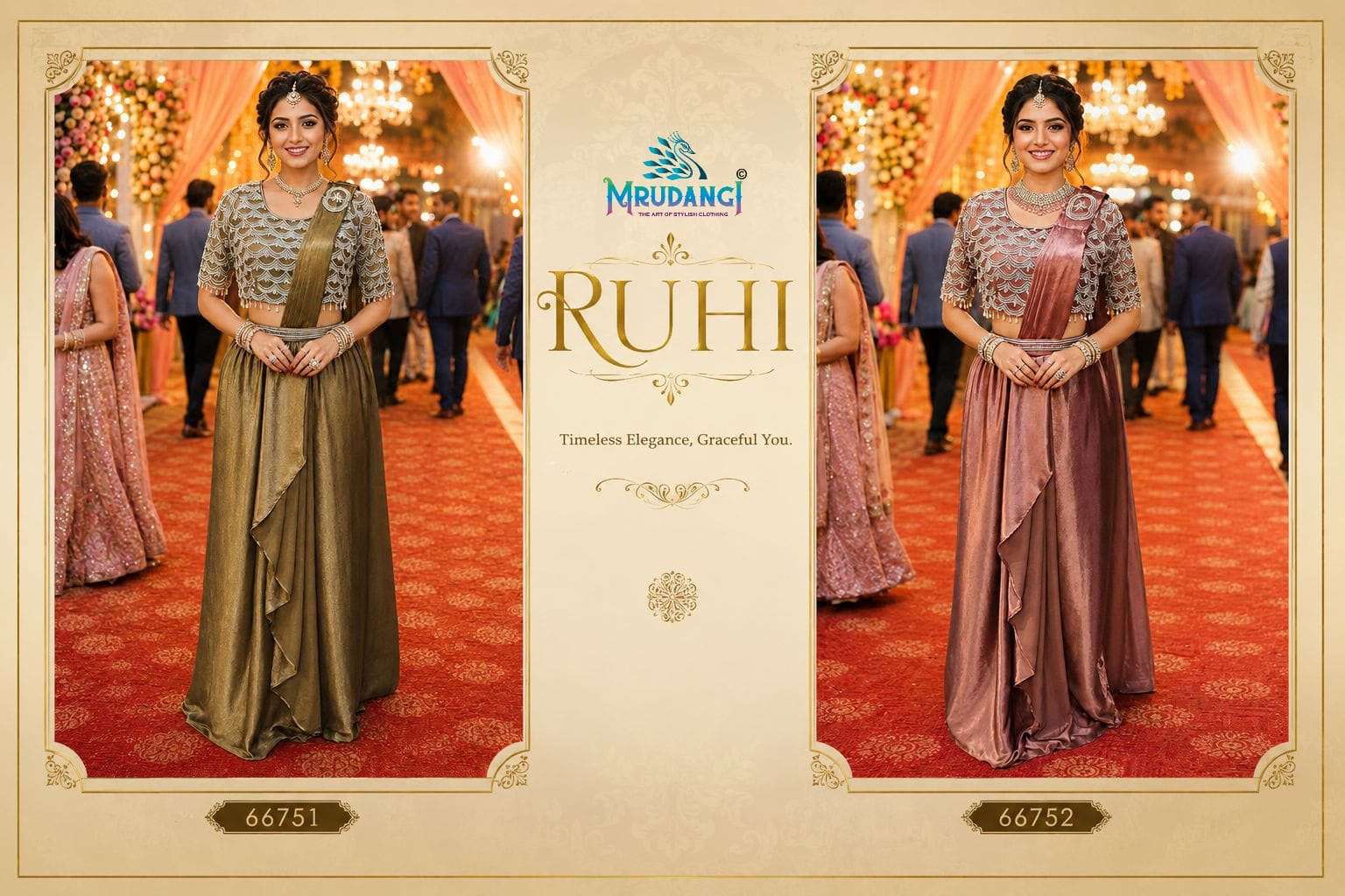 MRUDANGI Ruhi Premium Satin Crush Ready To Wear Saree