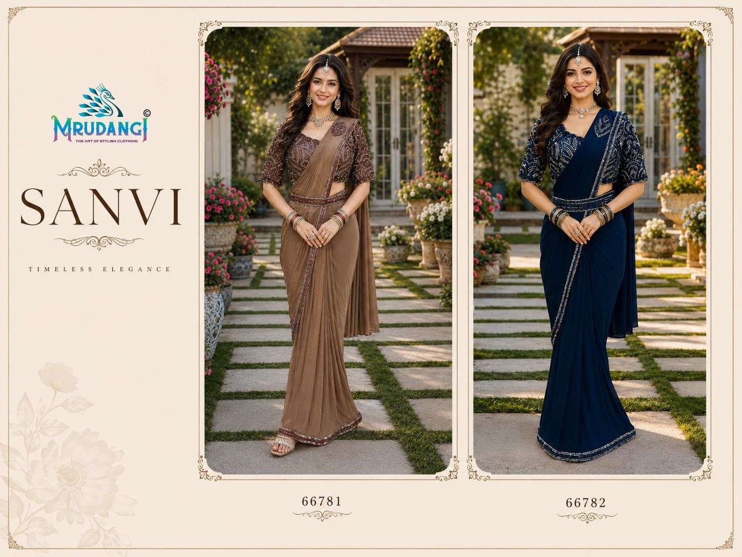MRUDANGI SANVI 66781–66782 Series Lycra Embroidered Stitched Saree Wholesale