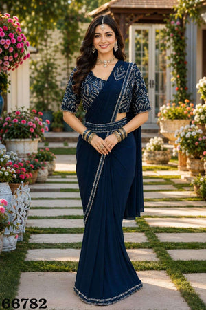 MRUDANGI SANVI 66781–66782 Series Lycra Embroidered Stitched Saree Wholesale - Amrah Wholesale