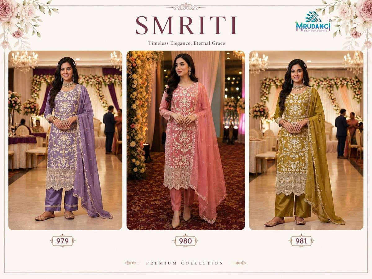 MRUDANGI SMRITI Premium Organza Embroidery Sequence Work Dress Material - Amrah Wholesale