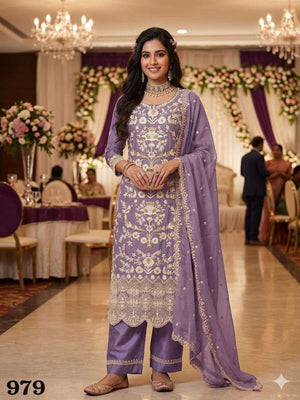 MRUDANGI SMRITI Premium Organza Embroidery Sequence Work Dress Material - Amrah Wholesale