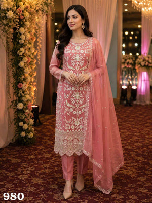 MRUDANGI SMRITI Premium Organza Embroidery Sequence Work Dress Material - Amrah Wholesale