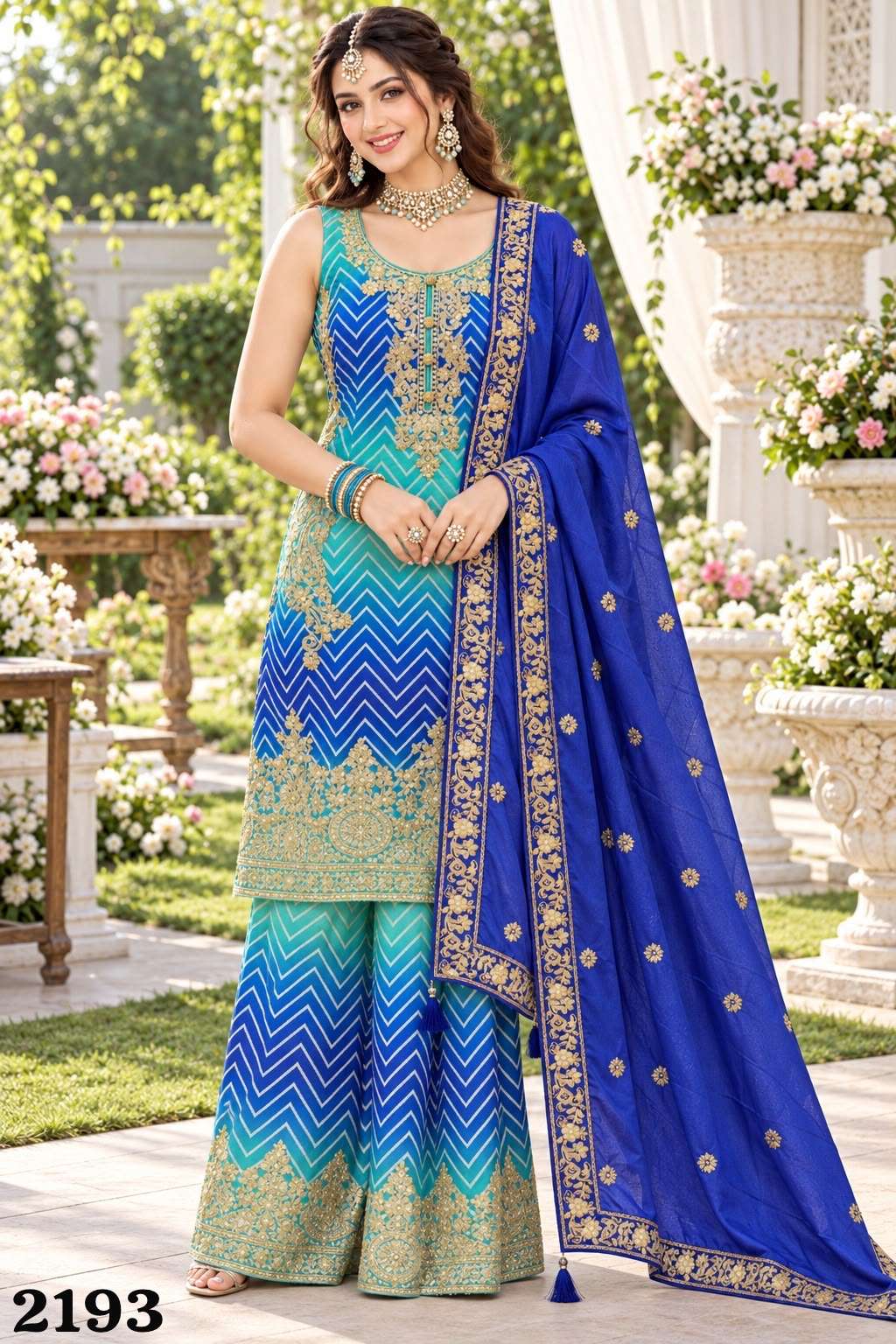 Mrudangi Taiba Chinon Embroidery Premium Stitched Palazzo Suit Set