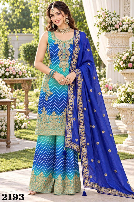 Mrudangi Taiba Chinon Embroidery Premium Stitched Palazzo Suit Set