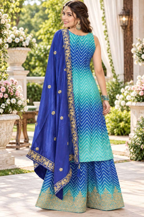 Mrudangi Taiba Chinon Embroidery Premium Stitched Palazzo Suit Set
