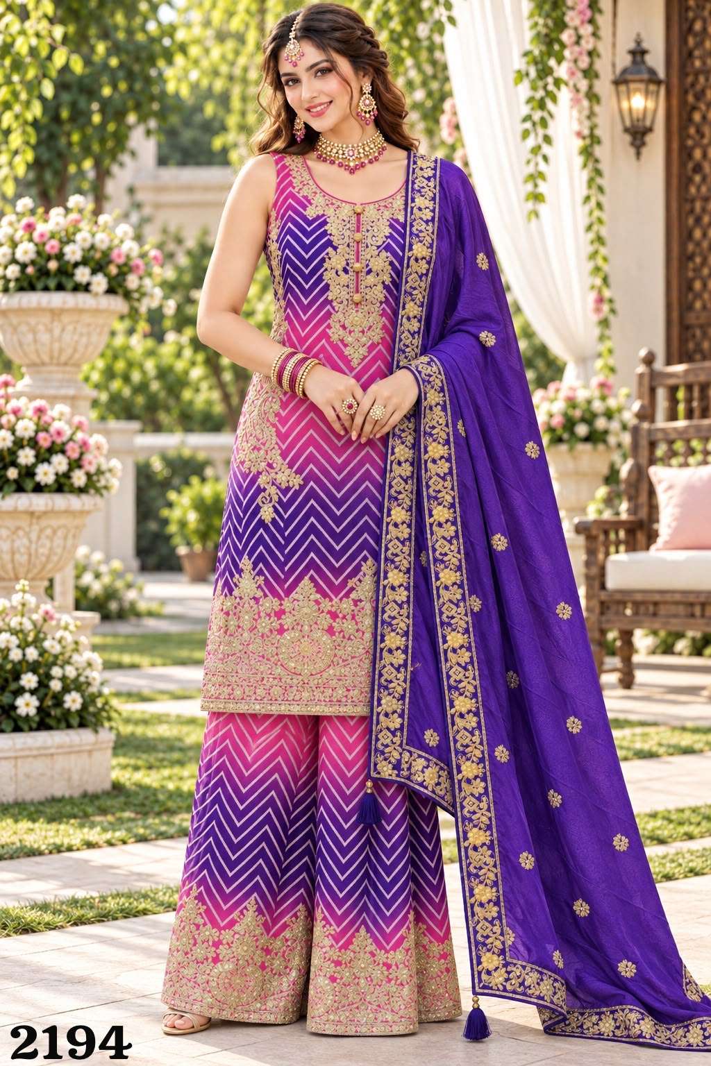 Mrudangi Taiba Chinon Embroidery Premium Stitched Palazzo Suit Set