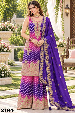 Mrudangi Taiba Chinon Embroidery Premium Stitched Palazzo Suit Set