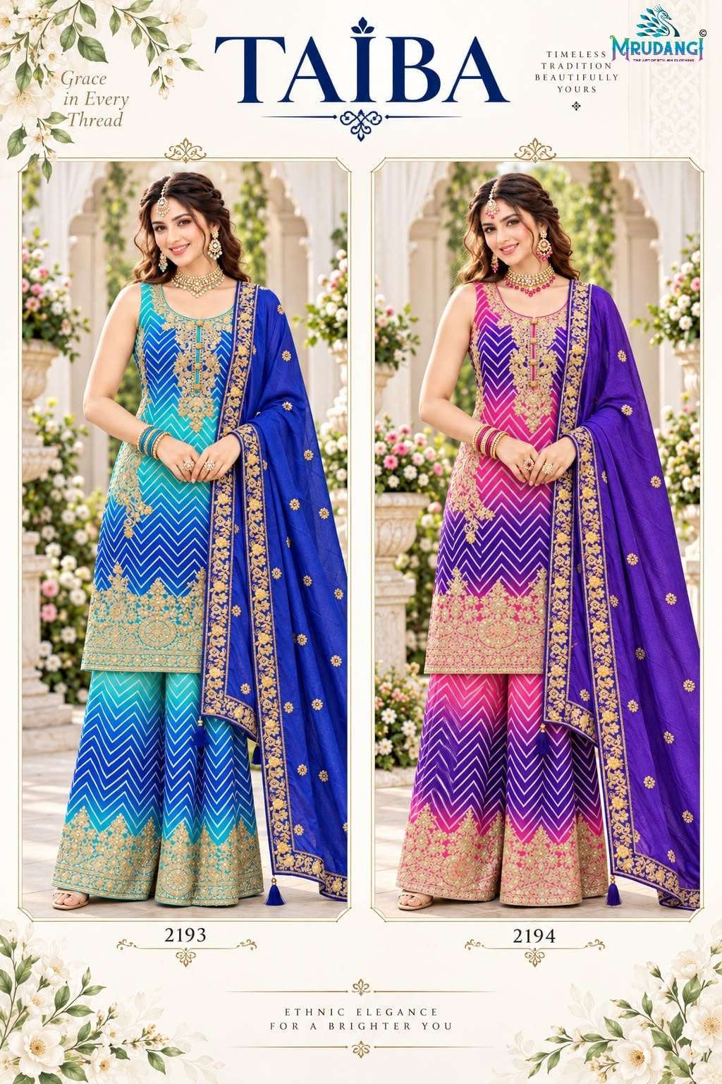 Mrudangi Taiba Chinon Embroidery Premium Stitched Palazzo Suit Set