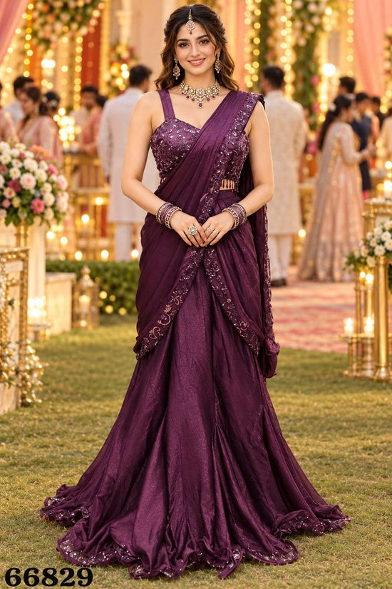Mrudangi Tejashvi Satin Crush Ready To Wear Saree