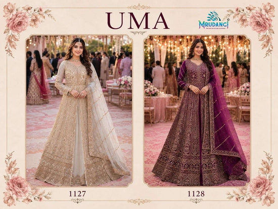 MRUDANGI UMA Premium Net Embroidered Stitched Anarkali Dress
