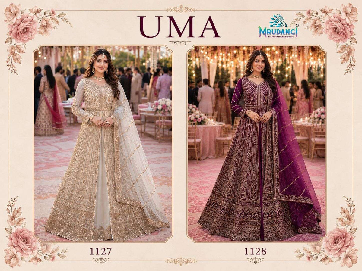 MRUDANGI UMA Premium Net Embroidered Stitched Anarkali Dress - Amrah Wholesale