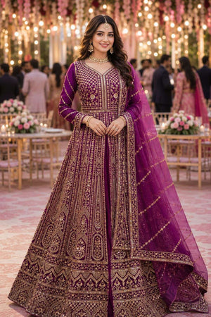 MRUDANGI UMA Premium Net Embroidered Stitched Anarkali Dress - Amrah Wholesale