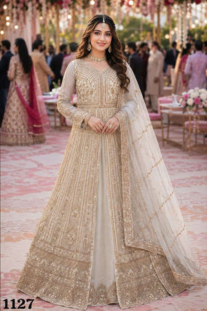 MRUDANGI UMA Premium Net Embroidered Stitched Anarkali Dress - Amrah Wholesale