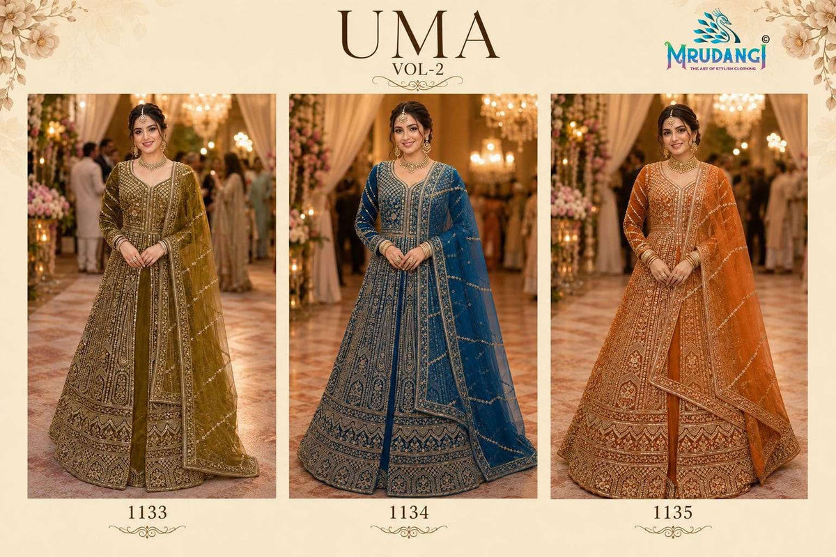 MRUDANGI UMA VOL-2 Premium Net Embroidered Sequins Stitched Lehenga - Amrah Wholesale