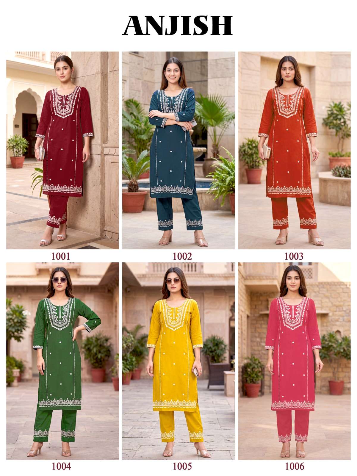 MUKESH ANJISH Cotton Thread Embroidered Kurti Pant Set