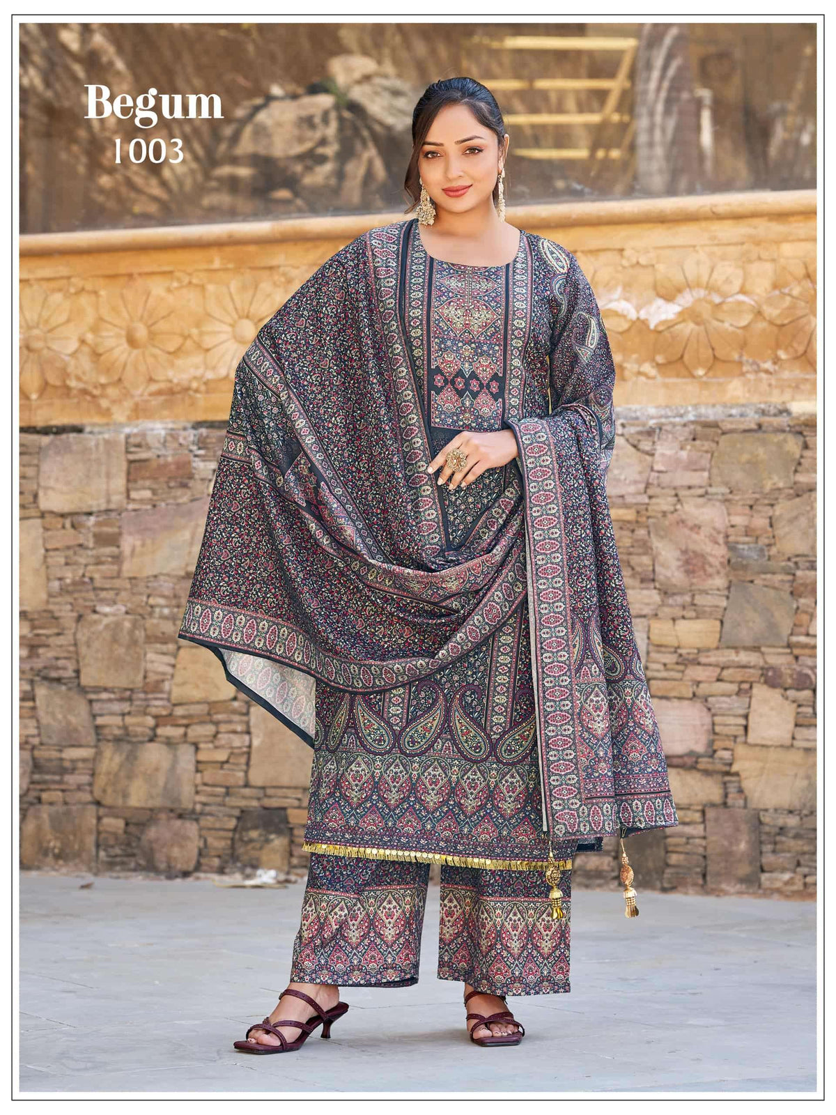 Mukesh Begum Satin Printed Ready to Wear Pakistani Suit Set