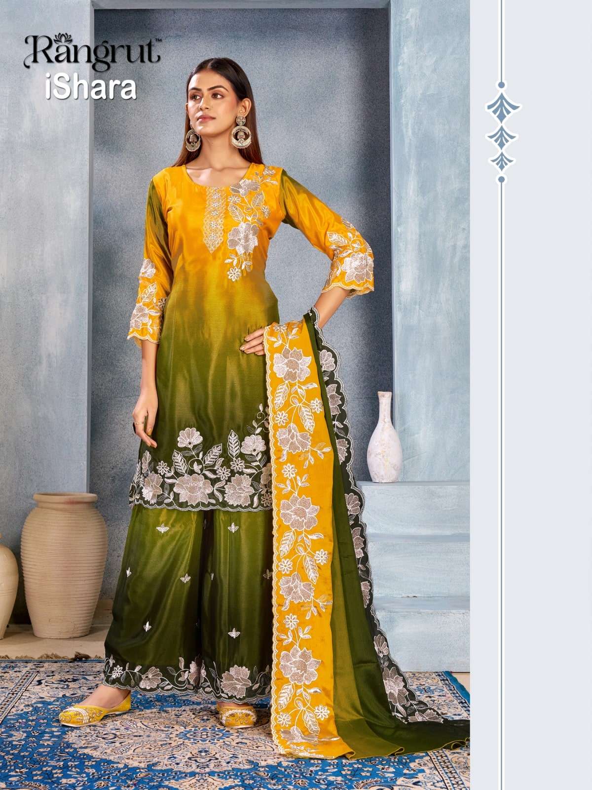 MUKESH ISHARA Chinon Embroidered Dress Set - Amrah Wholesale