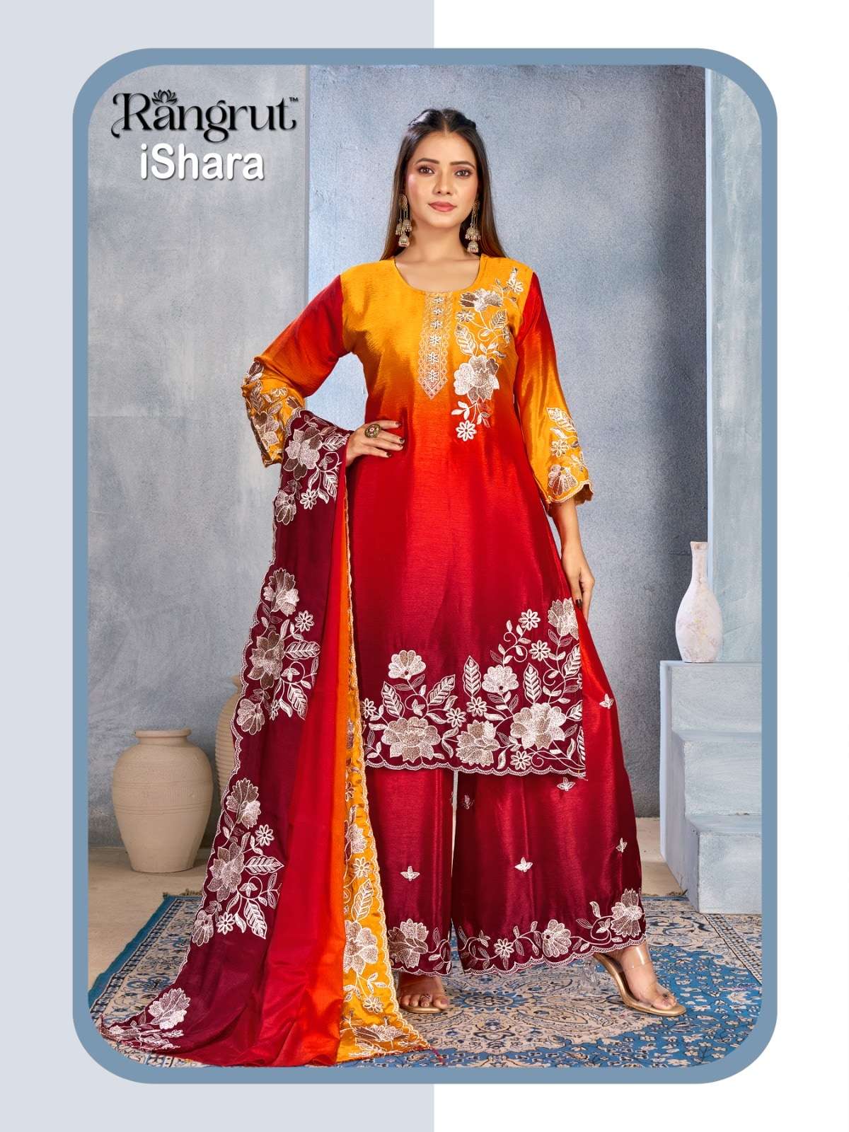 MUKESH ISHARA Chinon Embroidered Dress Set - Amrah Wholesale