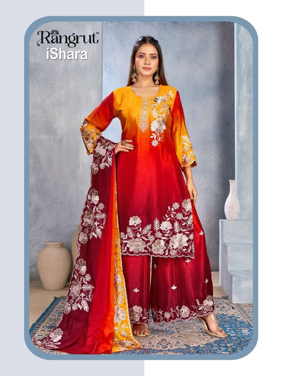 MUKESH ISHARA Chinon Embroidered Dress Set - Amrah Wholesale