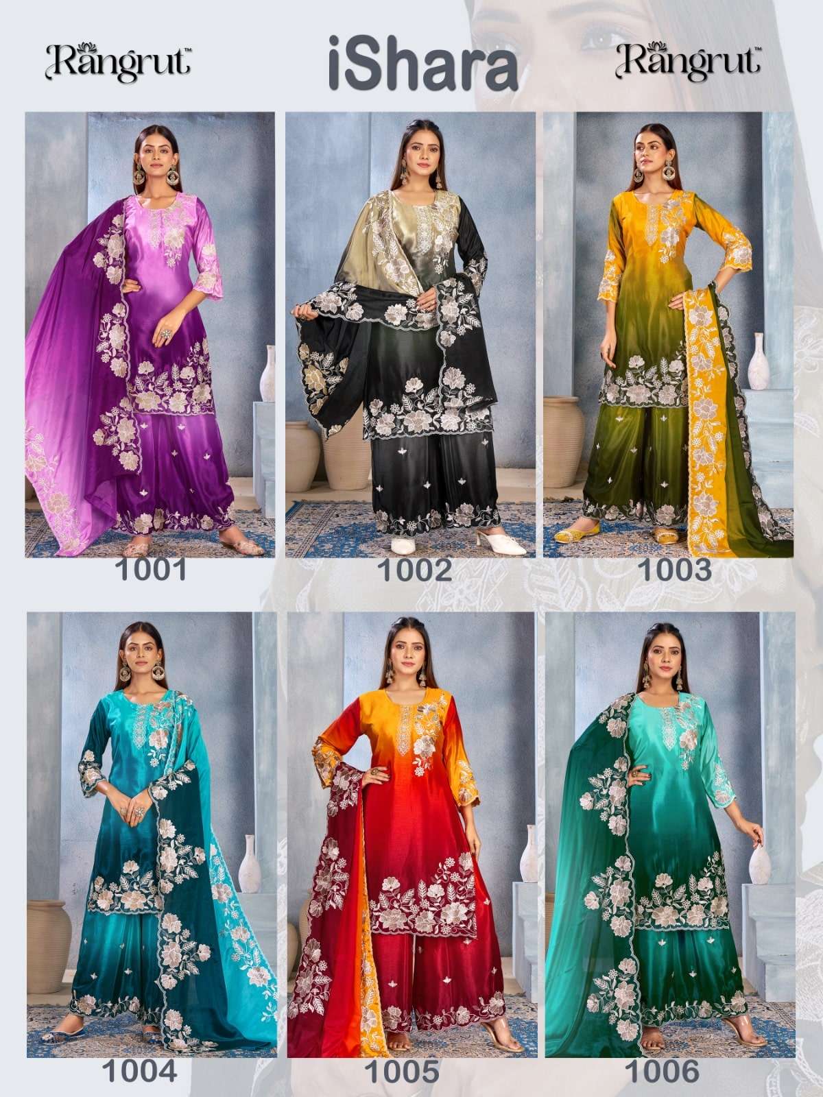 MUKESH ISHARA Chinon Embroidered Dress Set - Amrah Wholesale