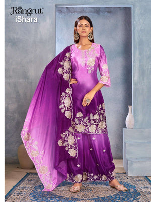 MUKESH ISHARA Chinon Embroidered Dress Set - Amrah Wholesale