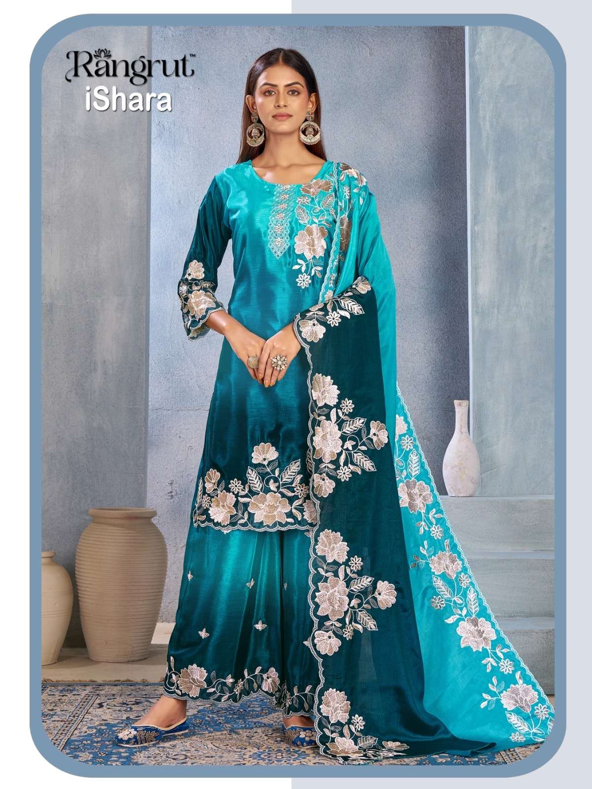 MUKESH ISHARA Chinon Embroidered Dress Set - Amrah Wholesale