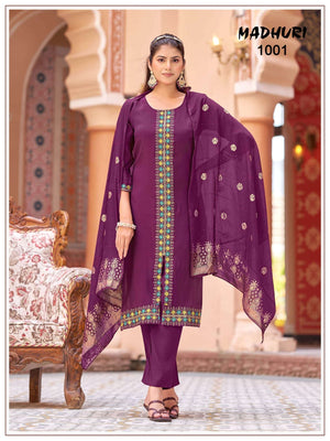Mukesh Madhuri 1001 to 1008 Mal Chanderi Embroidered Stitched Salwar Suit Set - Amrah Wholesale