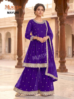 Mukesh Mayuri Faux Georgette Embroidered Sharara Suit Set