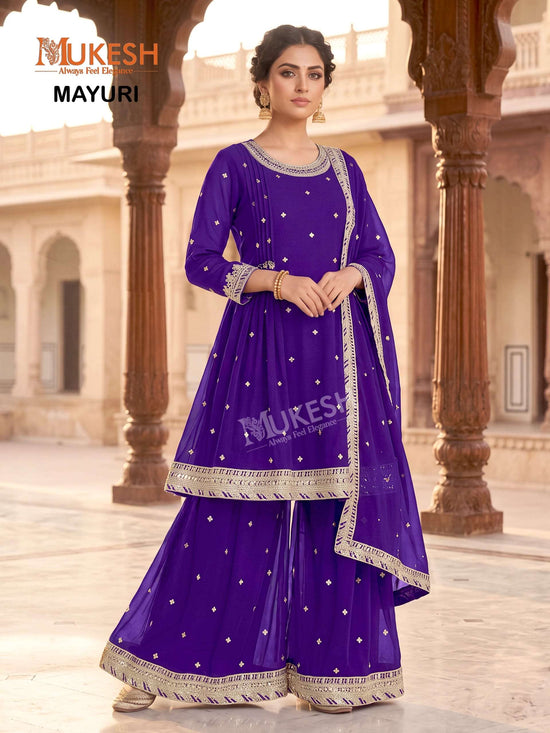 Mukesh Mayuri Faux Georgette Embroidered Sharara Suit Set