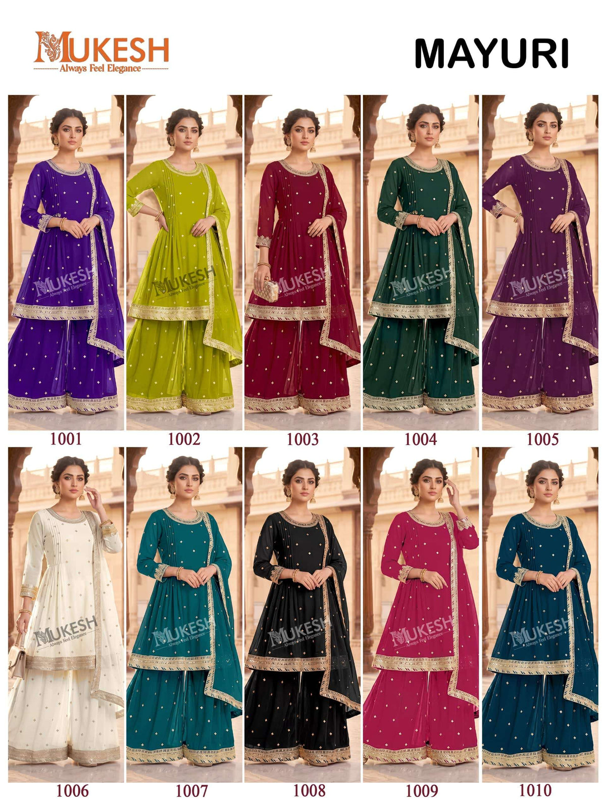 Mukesh Mayuri Faux Georgette Embroidered Sharara Suit Set