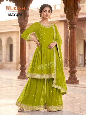 Mukesh Mayuri Faux Georgette Embroidered Sharara Suit Set