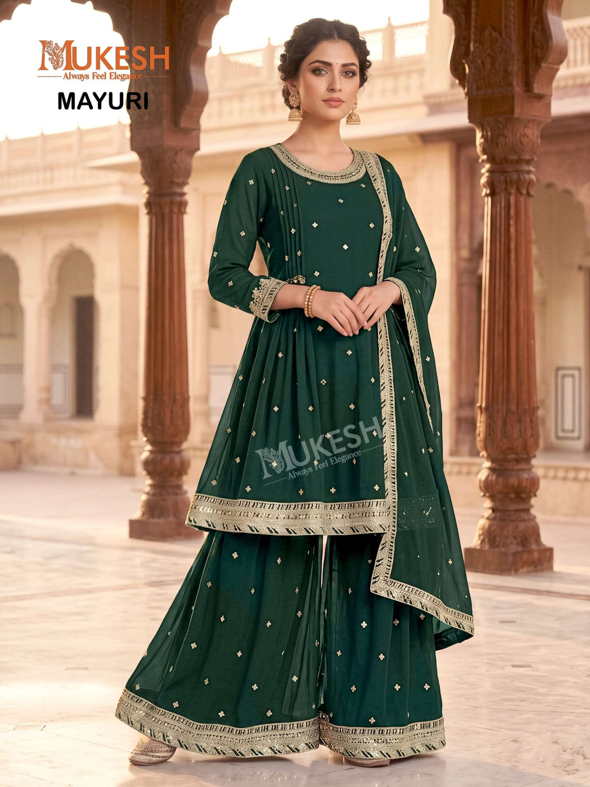 Mukesh Mayuri Faux Georgette Embroidered Sharara Suit Set