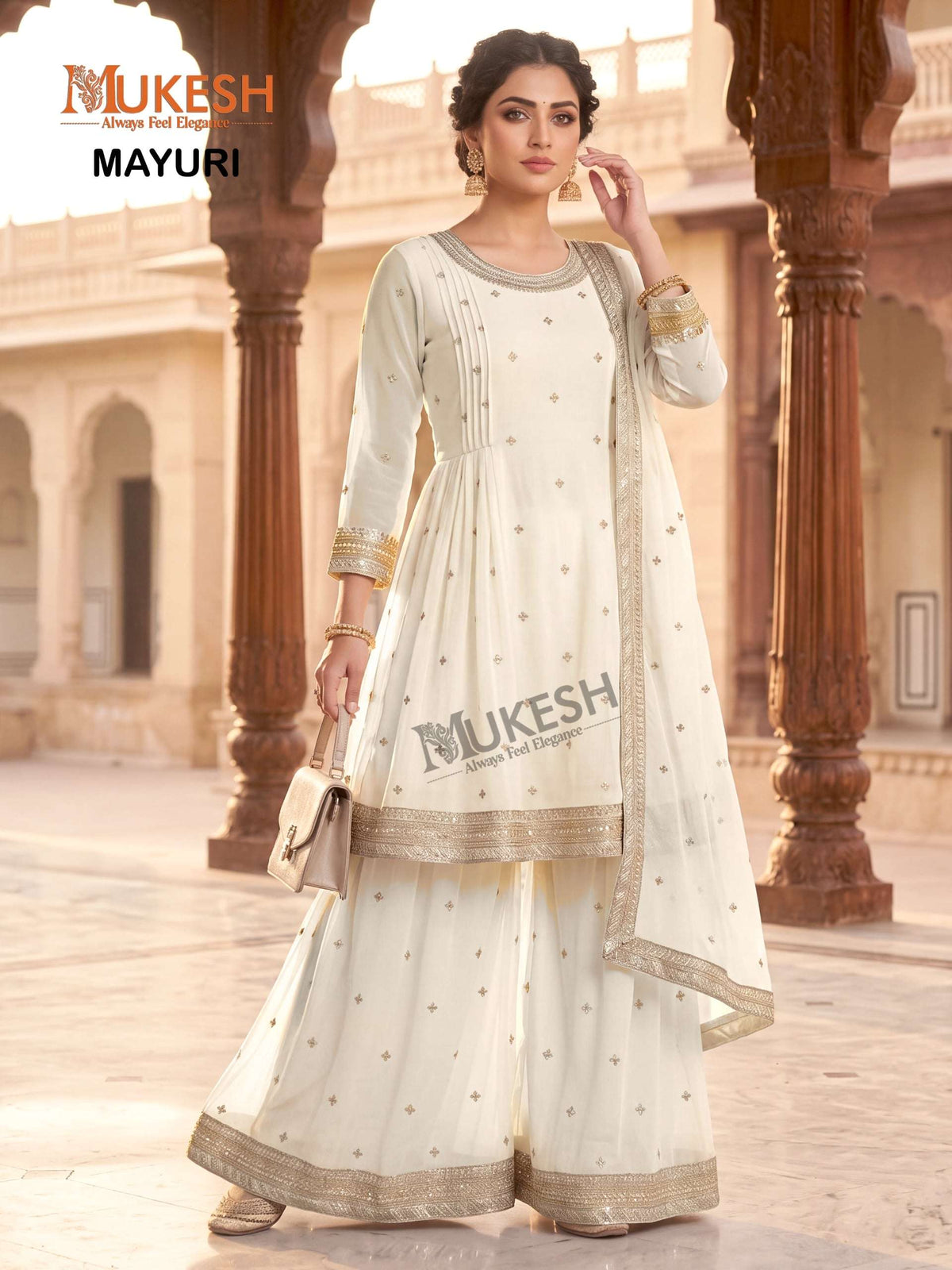Mukesh Mayuri Faux Georgette Embroidered Sharara Suit Set