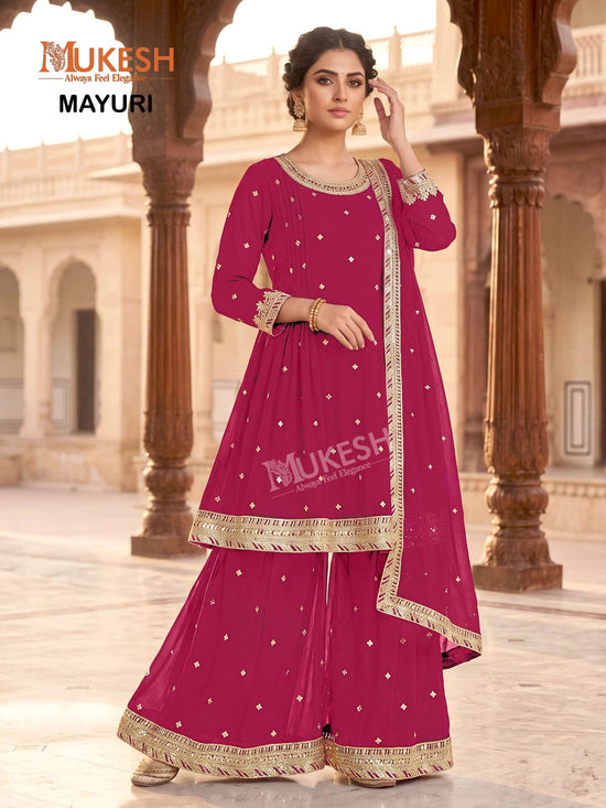 Mukesh Mayuri Faux Georgette Embroidered Sharara Suit Set