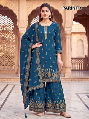 Mukesh Pariniti Rayon Printed Embroidered Sharara Suit
