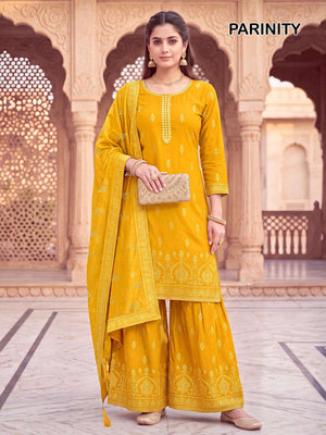 Mukesh Pariniti Rayon Printed Embroidered Sharara Suit