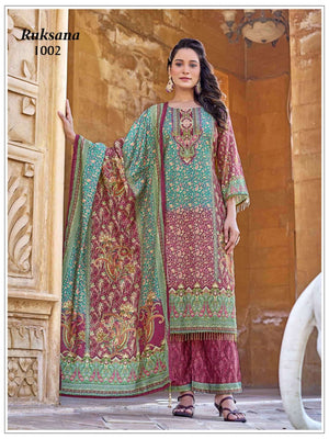 Mukesh Ruksana Jaam Satin Embroidered Salwar Suit Set - Amrah Wholesale