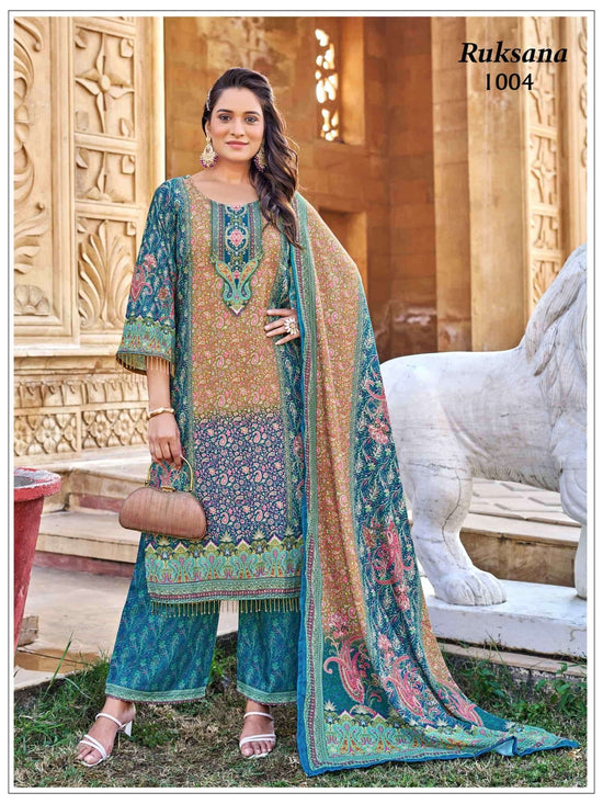 Mukesh Ruksana Jaam Satin Embroidered Salwar Suit Set - Amrah Wholesale