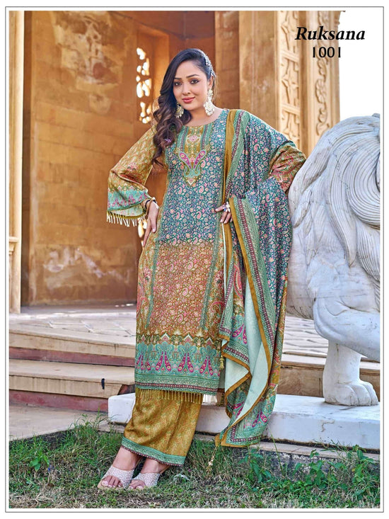 Mukesh Ruksana Jaam Satin Embroidered Salwar Suit Set - Amrah Wholesale